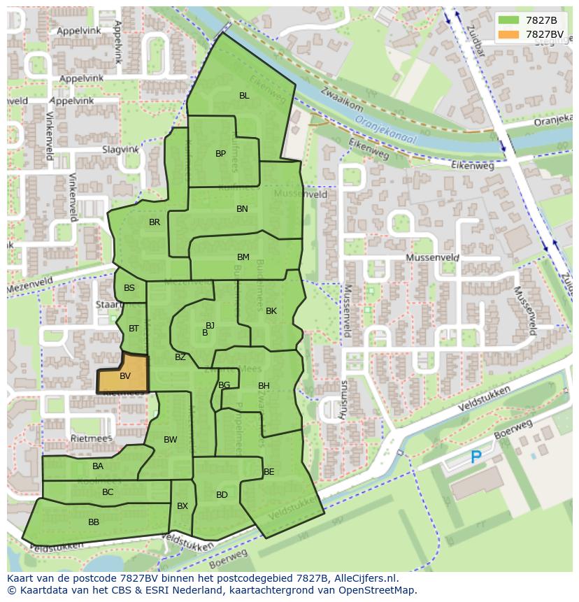 Afbeelding van het postcodegebied 7827 BV op de kaart.