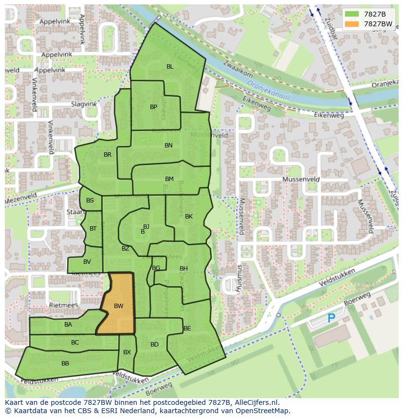 Afbeelding van het postcodegebied 7827 BW op de kaart.