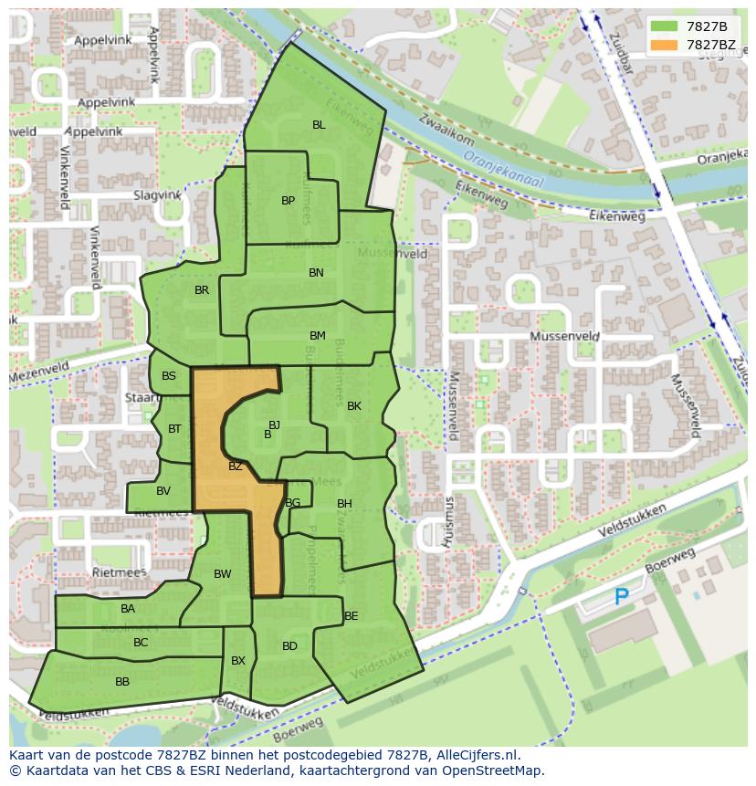 Afbeelding van het postcodegebied 7827 BZ op de kaart.