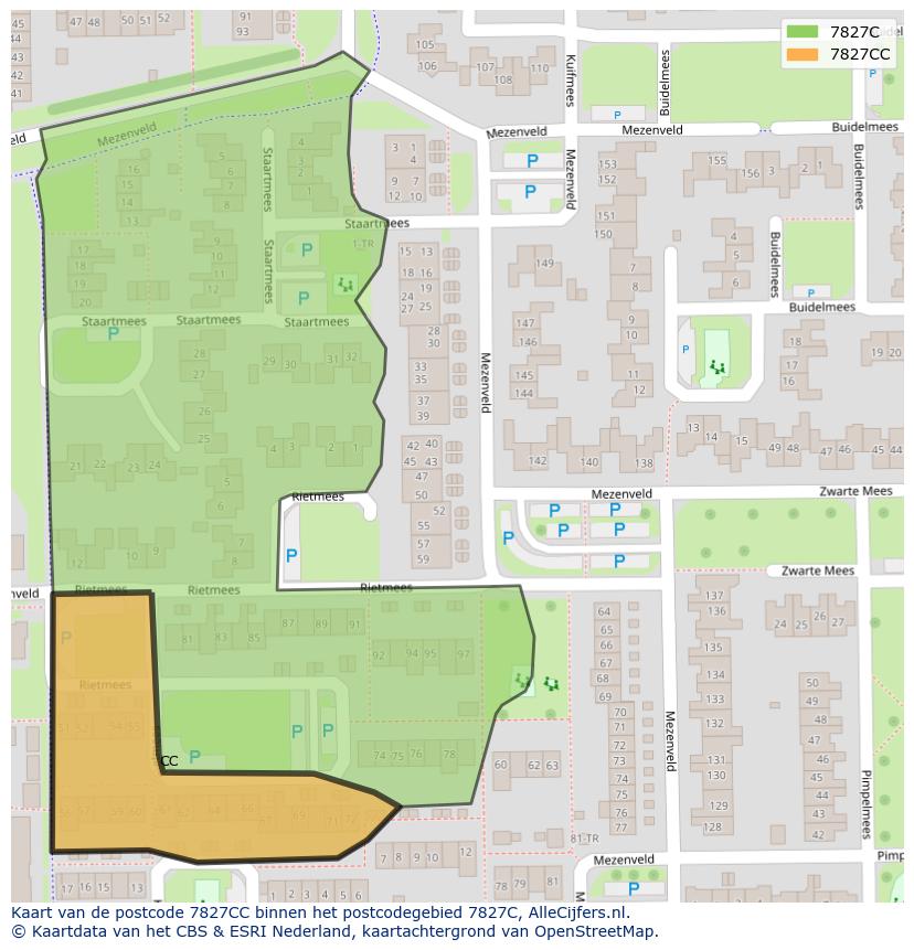 Afbeelding van het postcodegebied 7827 CC op de kaart.