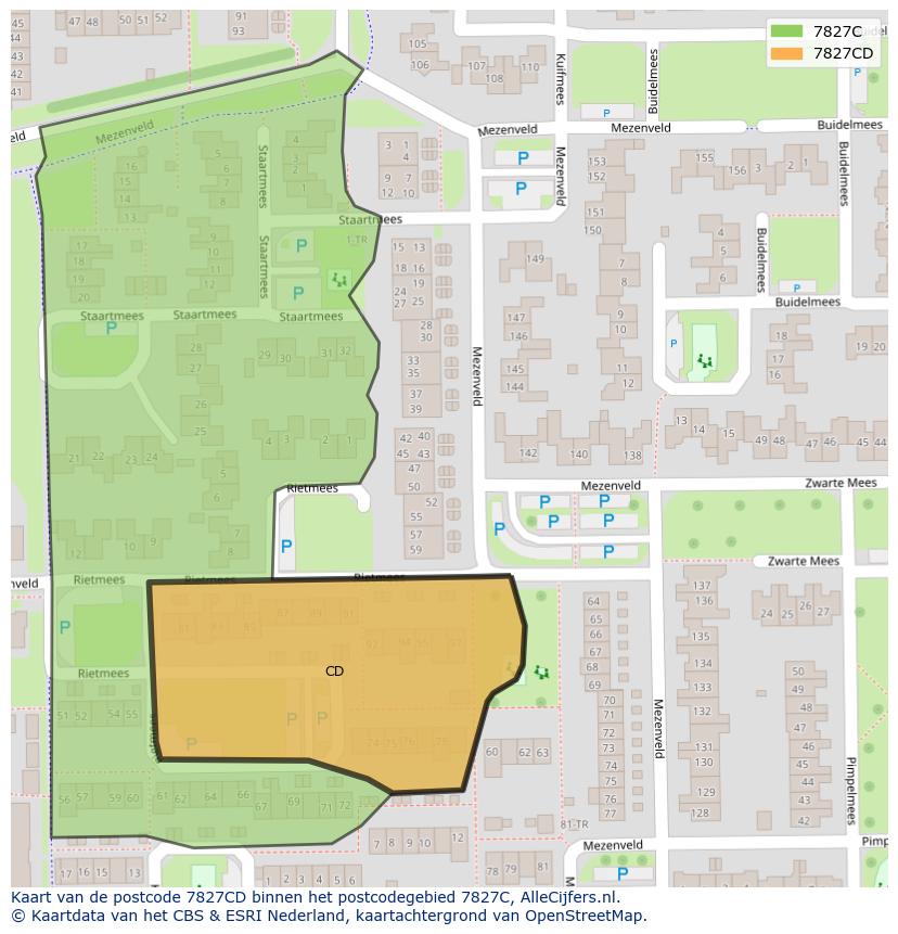 Afbeelding van het postcodegebied 7827 CD op de kaart.