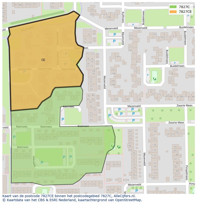 Afbeelding van het postcodegebied 7827 CE op de kaart.