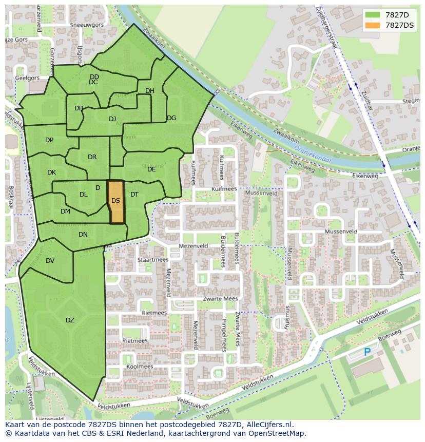 Afbeelding van het postcodegebied 7827 DS op de kaart.