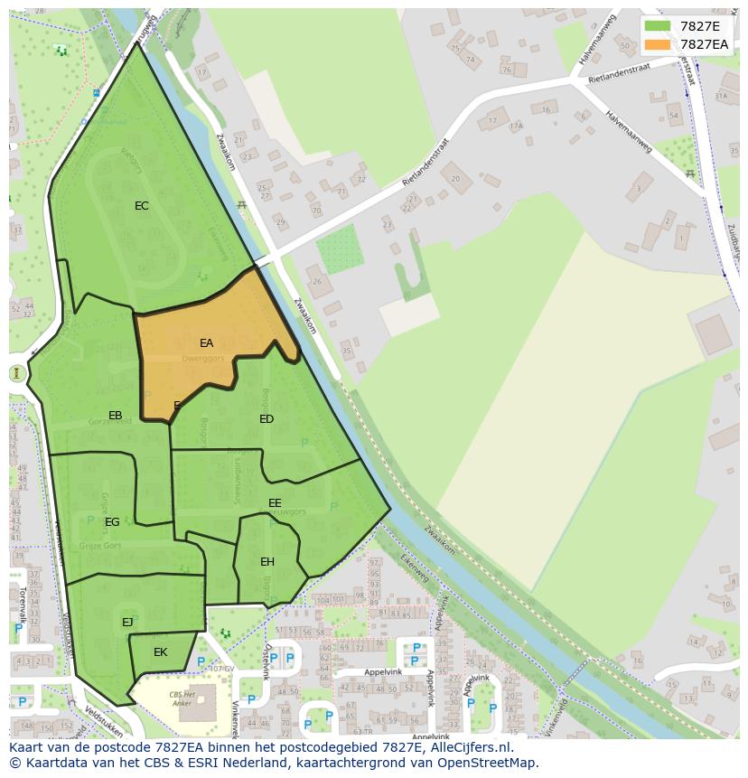 Afbeelding van het postcodegebied 7827 EA op de kaart.