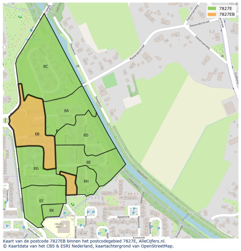 Afbeelding van het postcodegebied 7827 EB op de kaart.