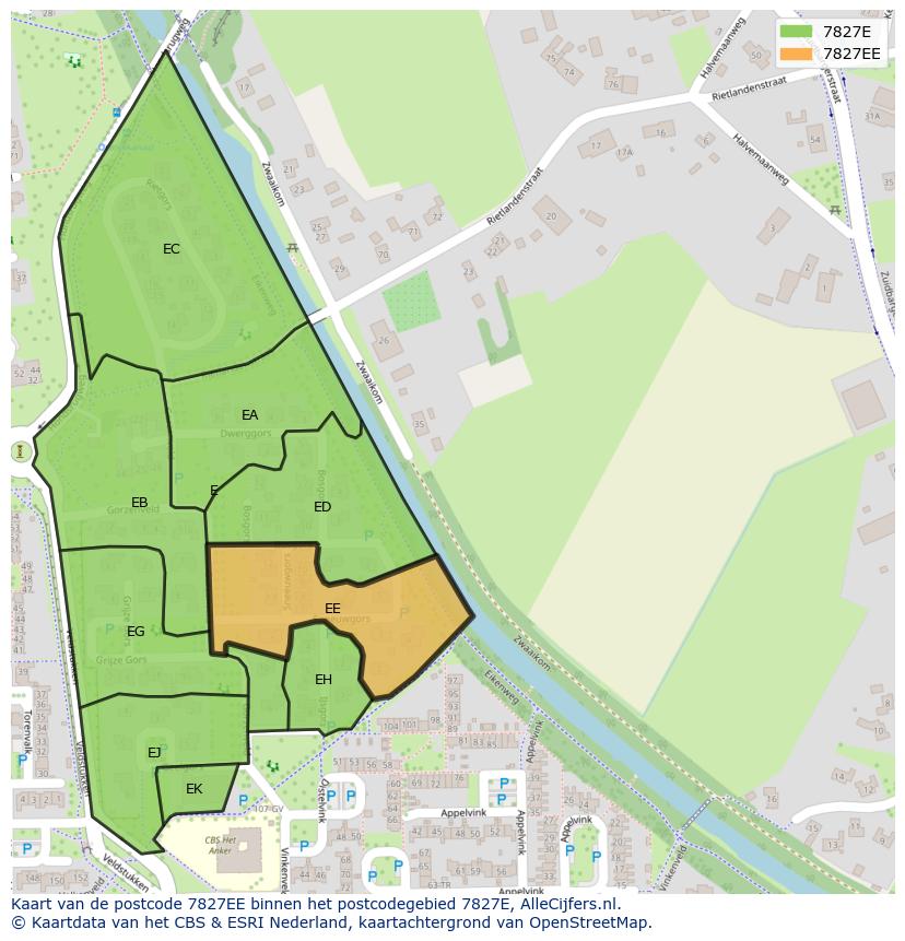 Afbeelding van het postcodegebied 7827 EE op de kaart.