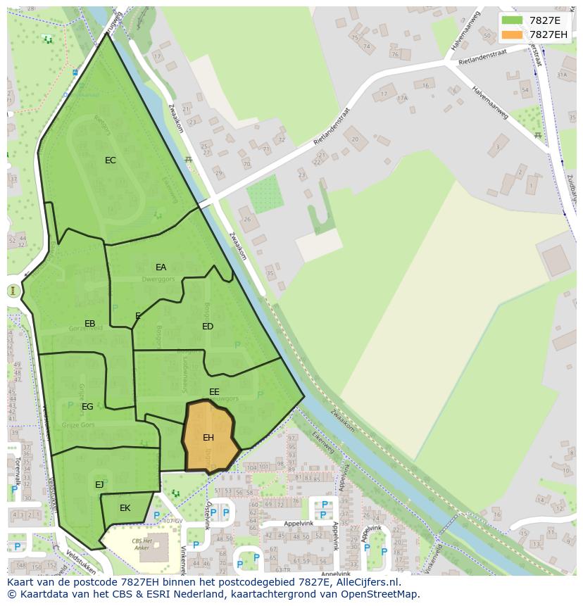 Afbeelding van het postcodegebied 7827 EH op de kaart.