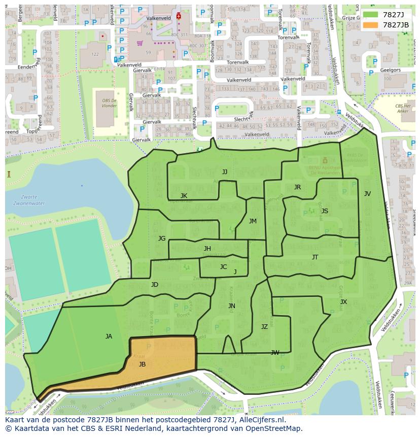 Afbeelding van het postcodegebied 7827 JB op de kaart.