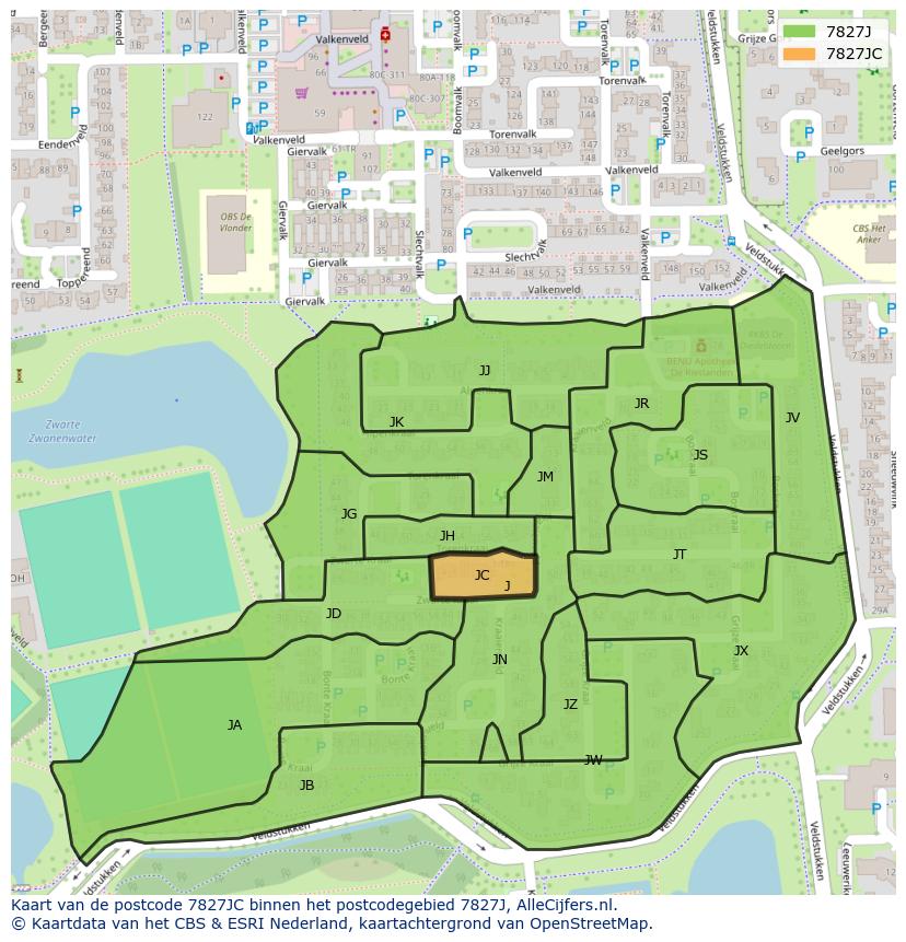 Afbeelding van het postcodegebied 7827 JC op de kaart.