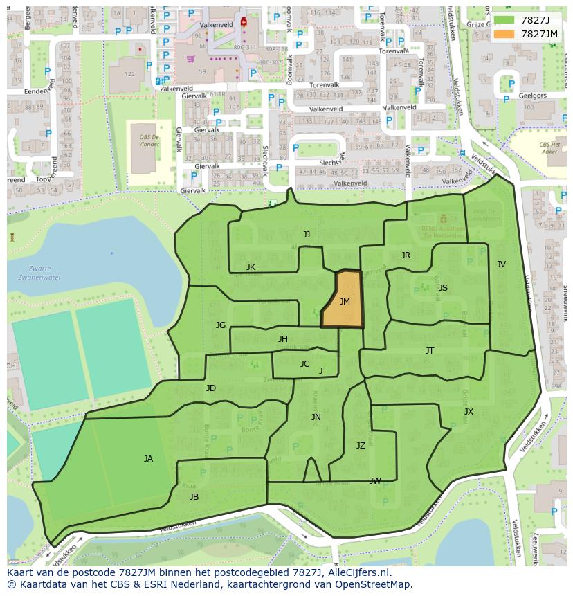 Afbeelding van het postcodegebied 7827 JM op de kaart.