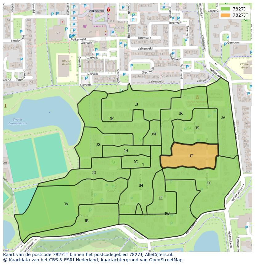 Afbeelding van het postcodegebied 7827 JT op de kaart.