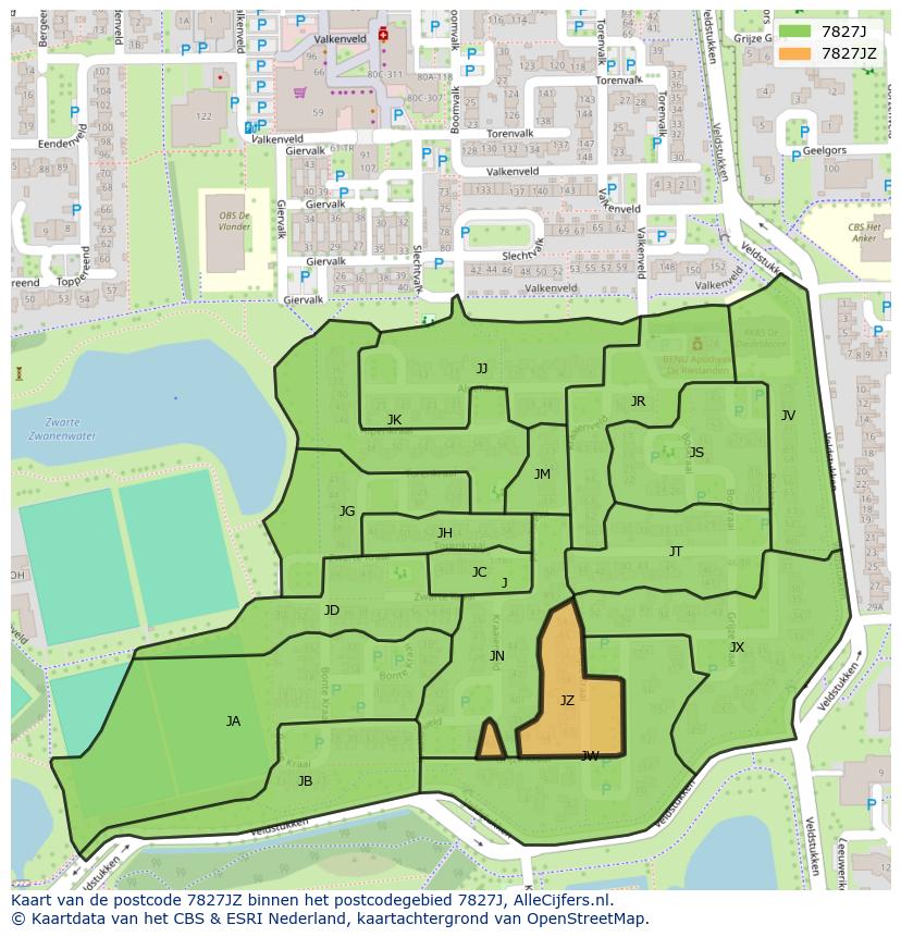 Afbeelding van het postcodegebied 7827 JZ op de kaart.
