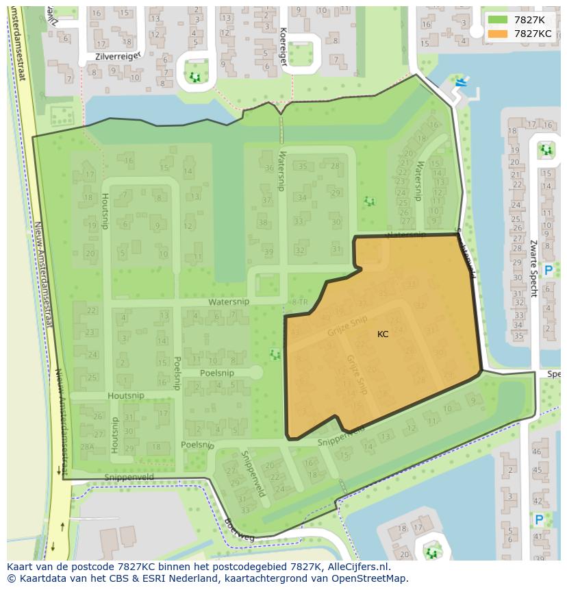 Afbeelding van het postcodegebied 7827 KC op de kaart.