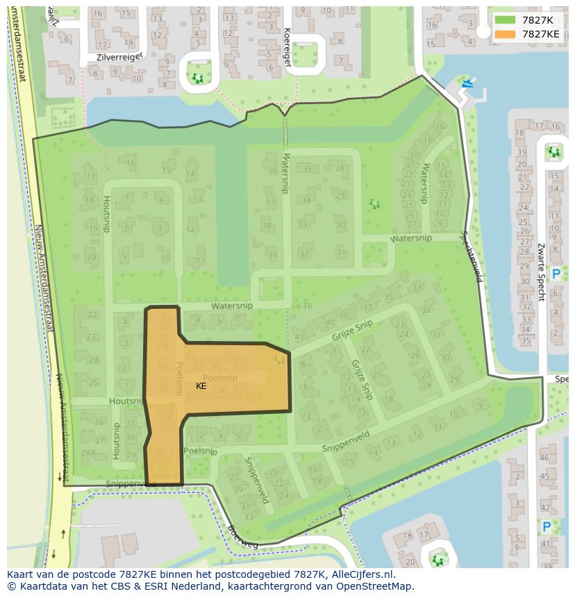 Afbeelding van het postcodegebied 7827 KE op de kaart.