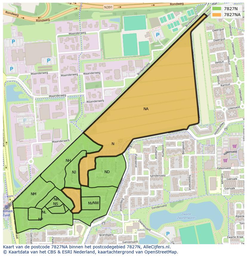 Afbeelding van het postcodegebied 7827 NA op de kaart.