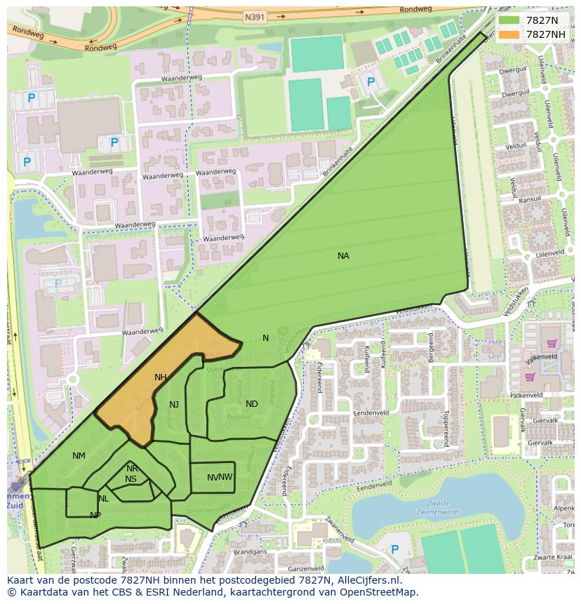 Afbeelding van het postcodegebied 7827 NH op de kaart.