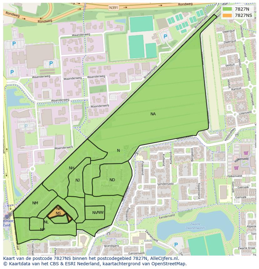 Afbeelding van het postcodegebied 7827 NS op de kaart.
