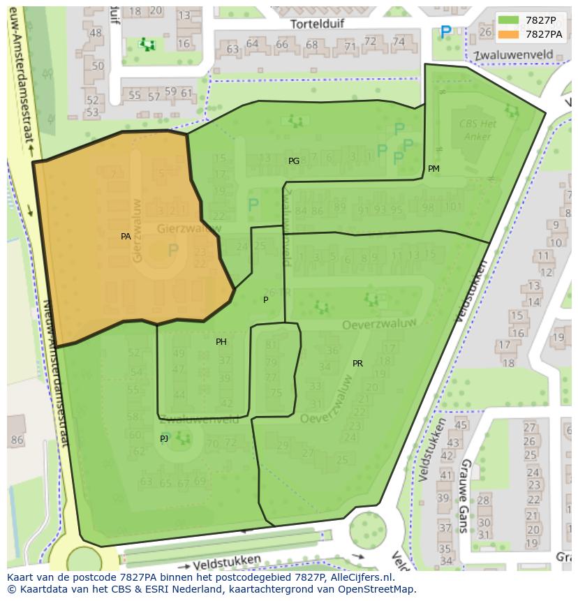 Afbeelding van het postcodegebied 7827 PA op de kaart.