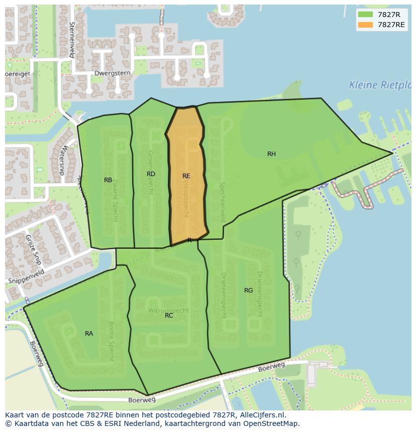 Afbeelding van het postcodegebied 7827 RE op de kaart.