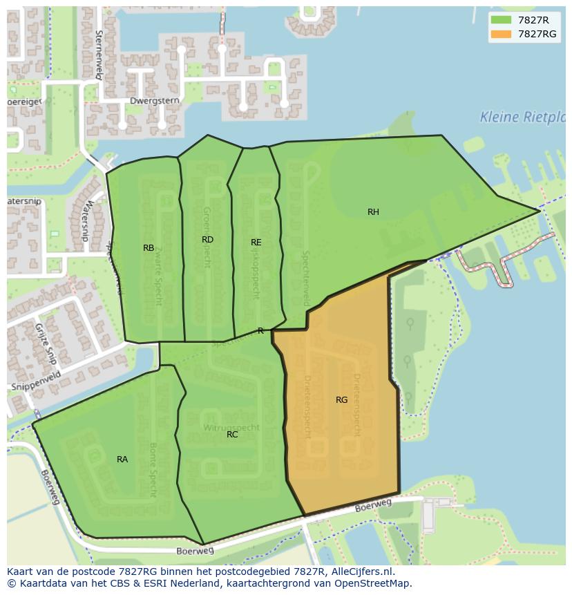 Afbeelding van het postcodegebied 7827 RG op de kaart.