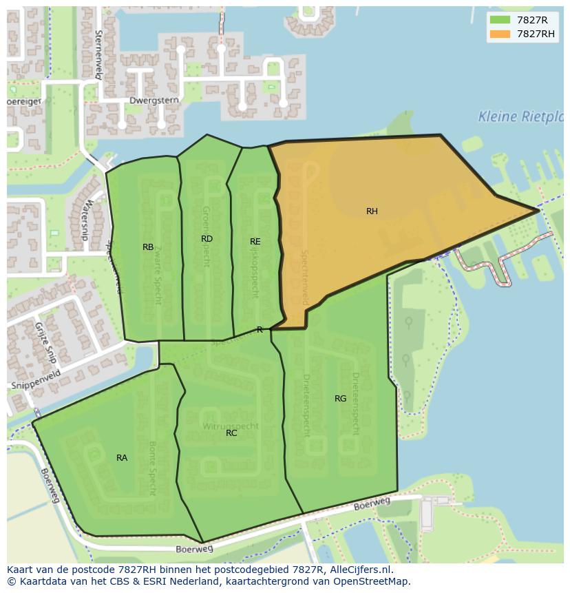 Afbeelding van het postcodegebied 7827 RH op de kaart.