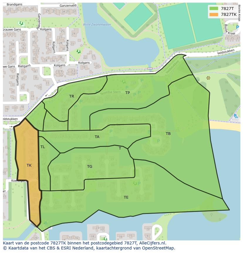 Afbeelding van het postcodegebied 7827 TK op de kaart.