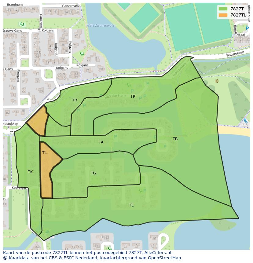 Afbeelding van het postcodegebied 7827 TL op de kaart.