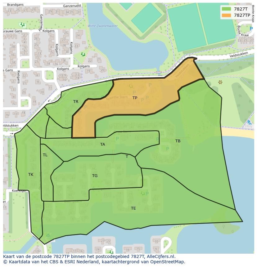 Afbeelding van het postcodegebied 7827 TP op de kaart.