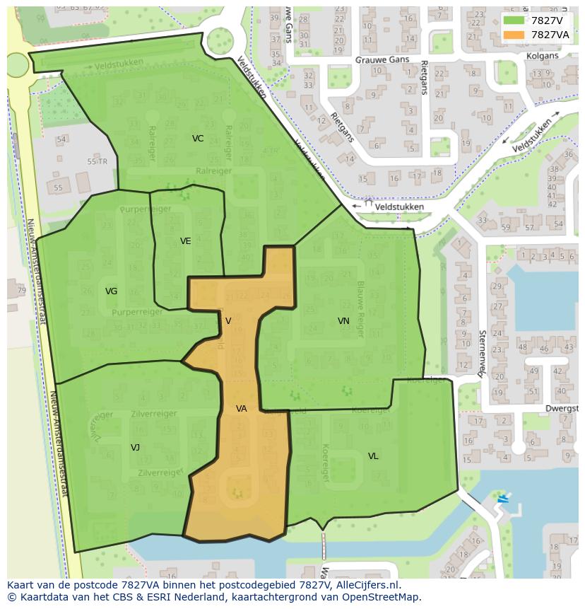 Afbeelding van het postcodegebied 7827 VA op de kaart.