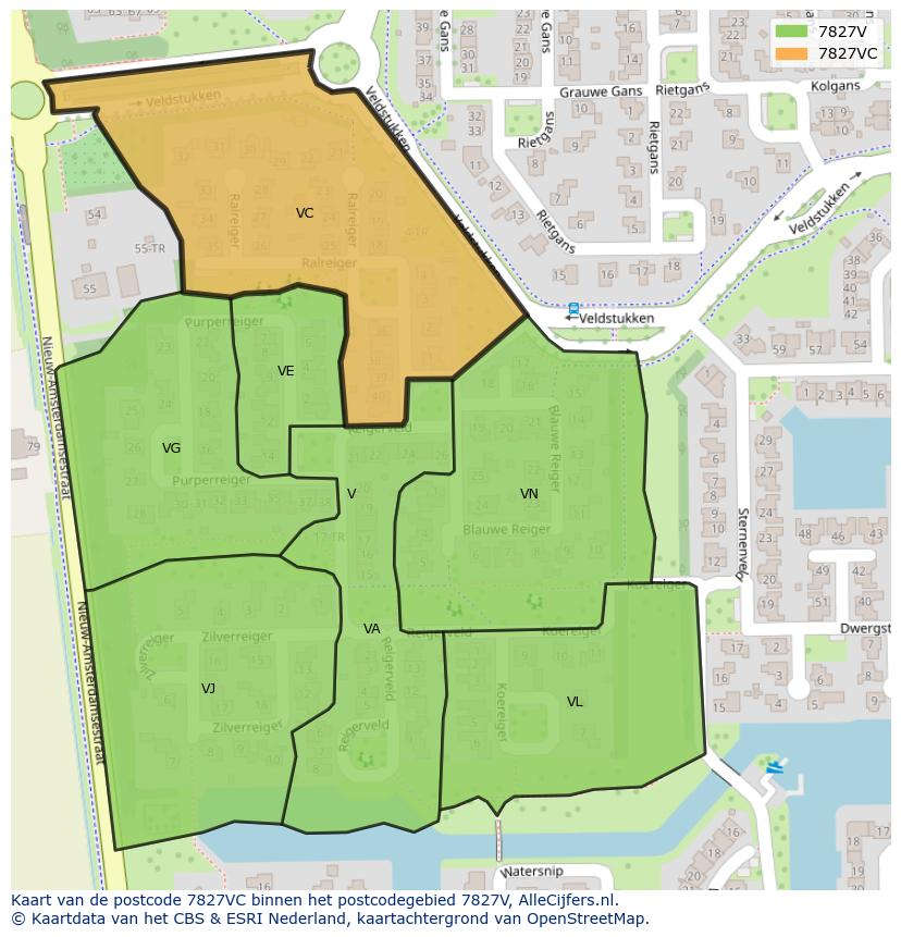 Afbeelding van het postcodegebied 7827 VC op de kaart.