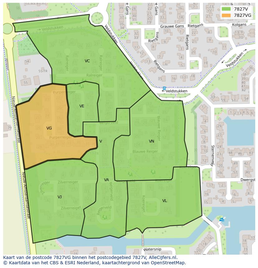 Afbeelding van het postcodegebied 7827 VG op de kaart.