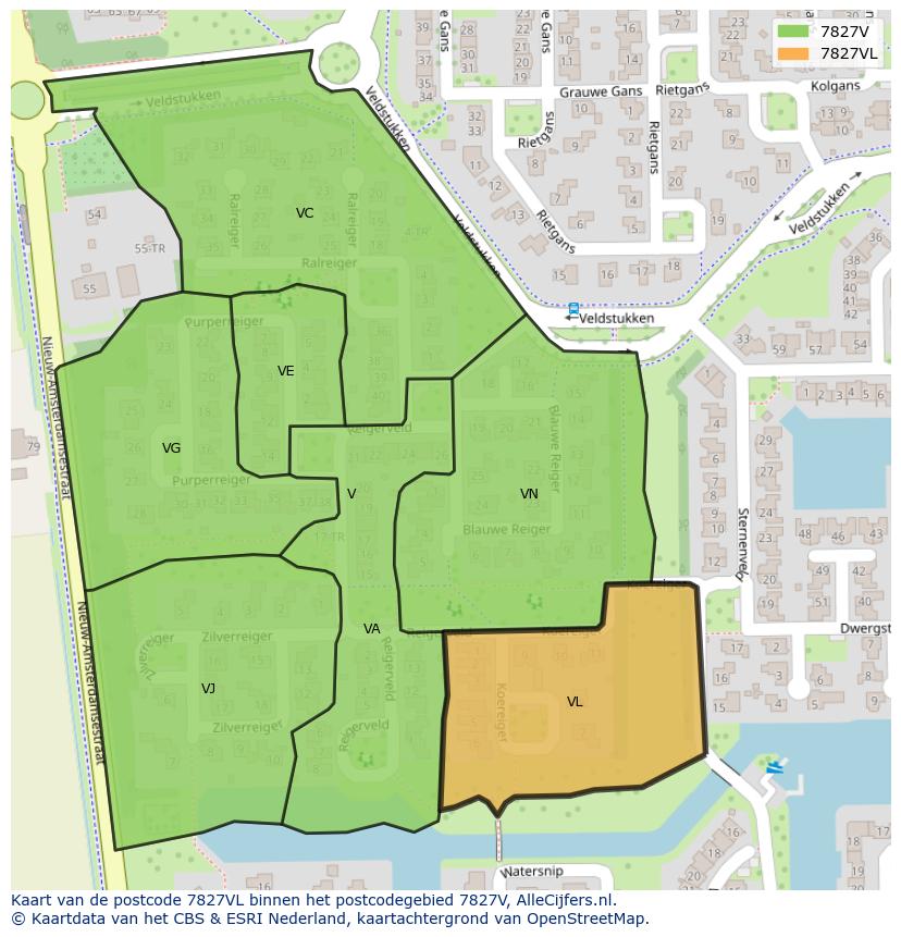 Afbeelding van het postcodegebied 7827 VL op de kaart.