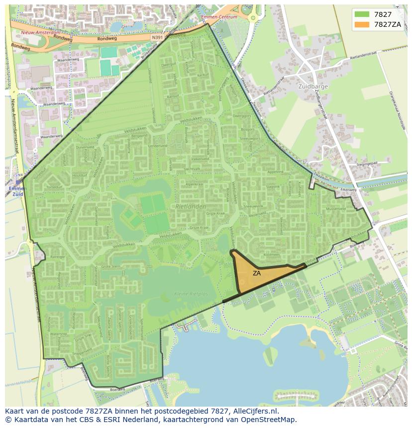 Afbeelding van het postcodegebied 7827 ZA op de kaart.