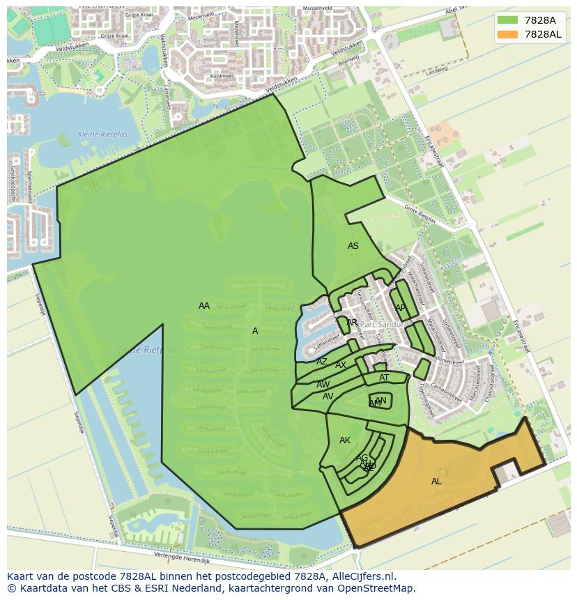 Afbeelding van het postcodegebied 7828 AL op de kaart.