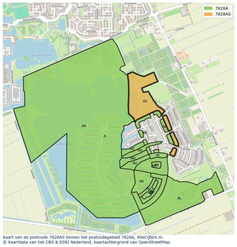 Afbeelding van het postcodegebied 7828 AS op de kaart.
