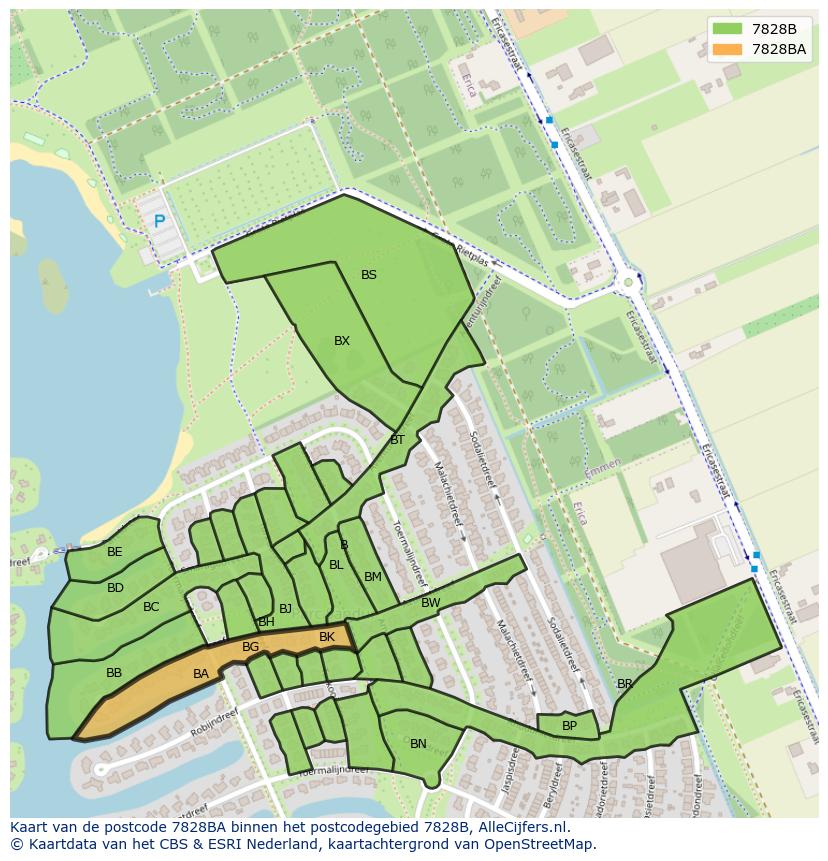 Afbeelding van het postcodegebied 7828 BA op de kaart.