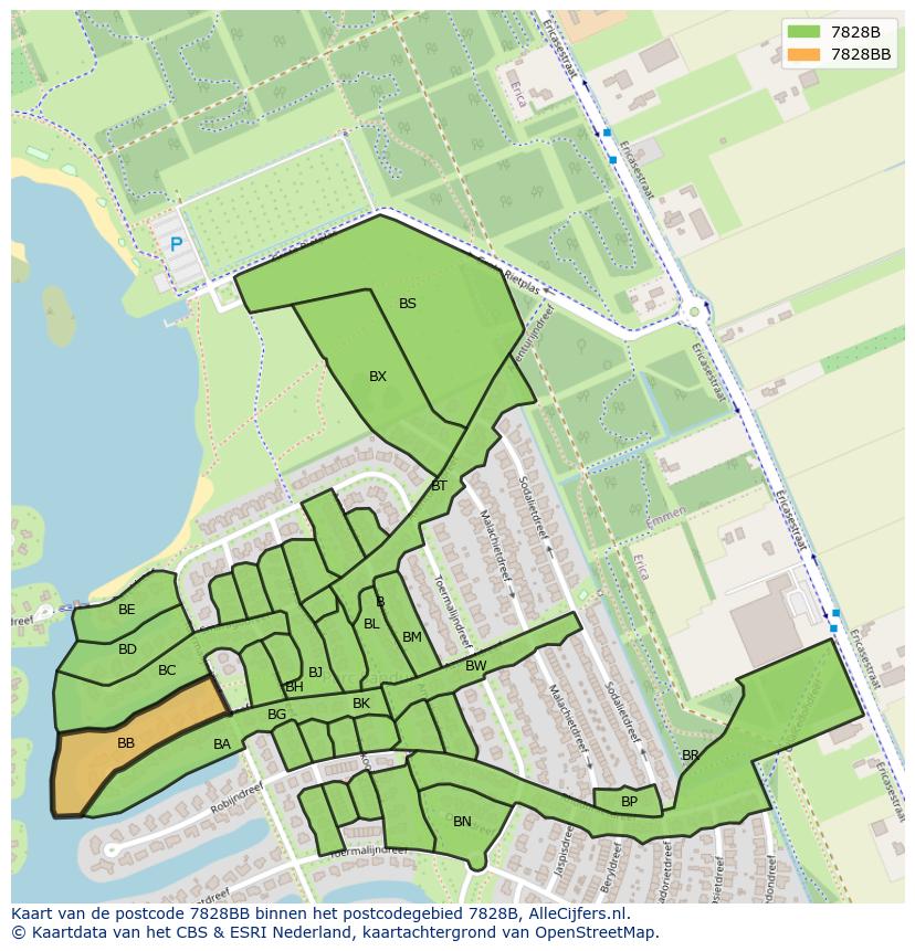 Afbeelding van het postcodegebied 7828 BB op de kaart.