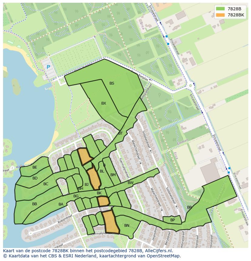 Afbeelding van het postcodegebied 7828 BK op de kaart.