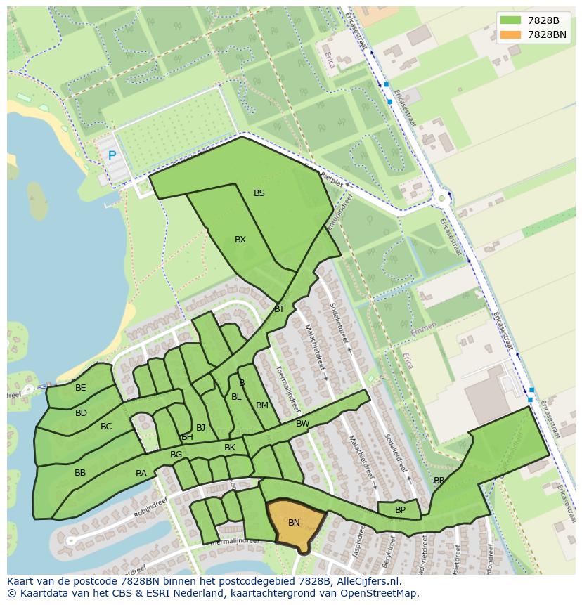 Afbeelding van het postcodegebied 7828 BN op de kaart.