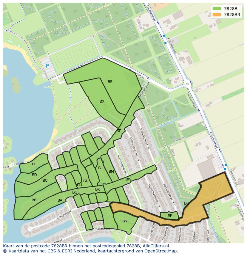 Afbeelding van het postcodegebied 7828 BR op de kaart.