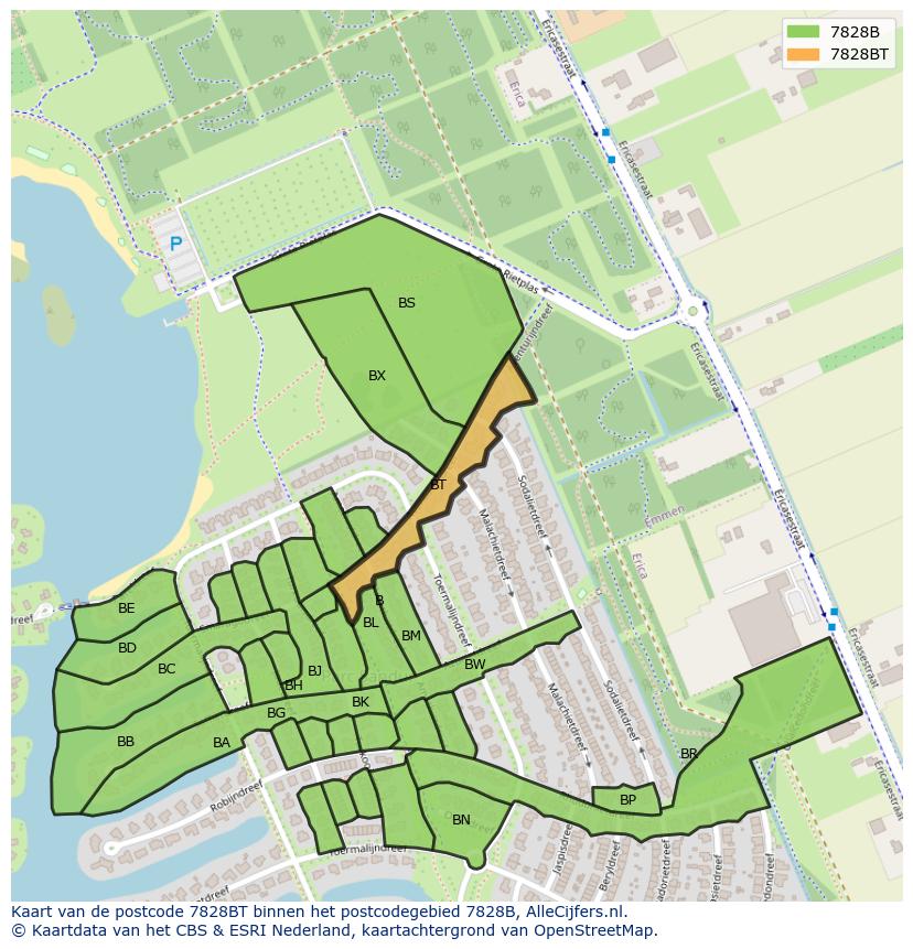 Afbeelding van het postcodegebied 7828 BT op de kaart.