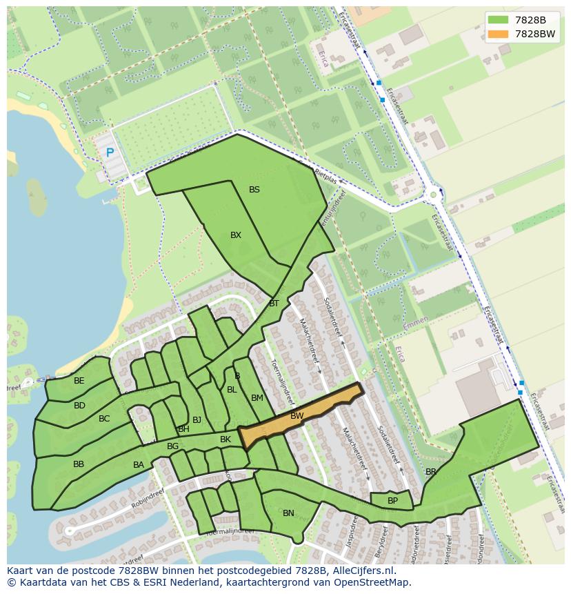 Afbeelding van het postcodegebied 7828 BW op de kaart.