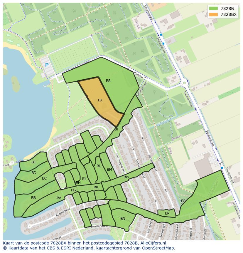 Afbeelding van het postcodegebied 7828 BX op de kaart.