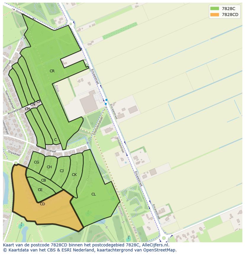 Afbeelding van het postcodegebied 7828 CD op de kaart.
