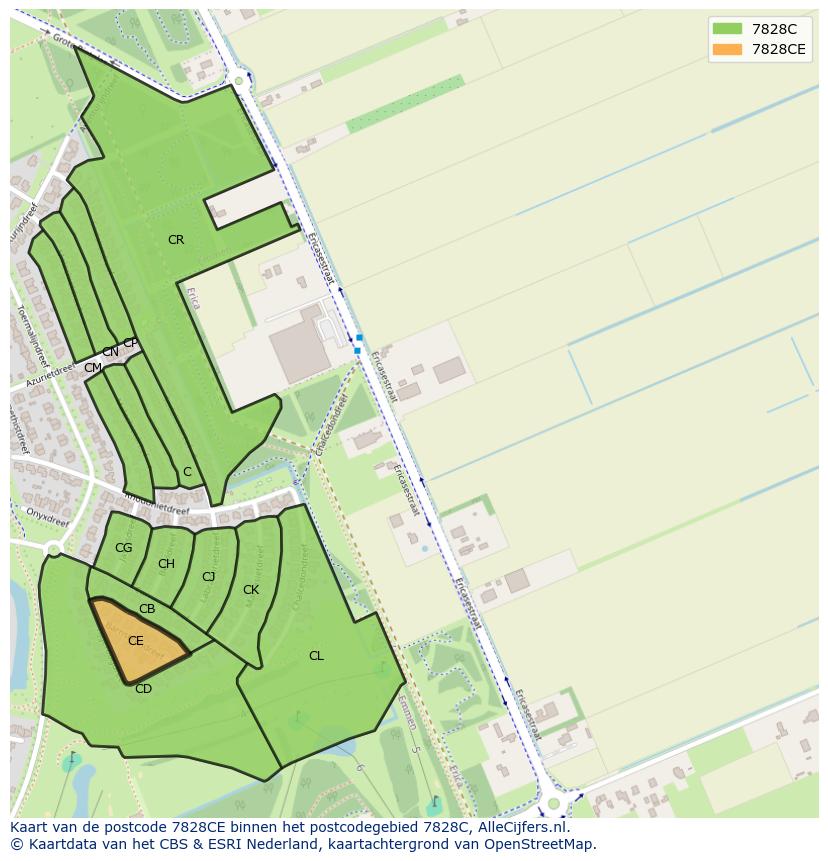 Afbeelding van het postcodegebied 7828 CE op de kaart.