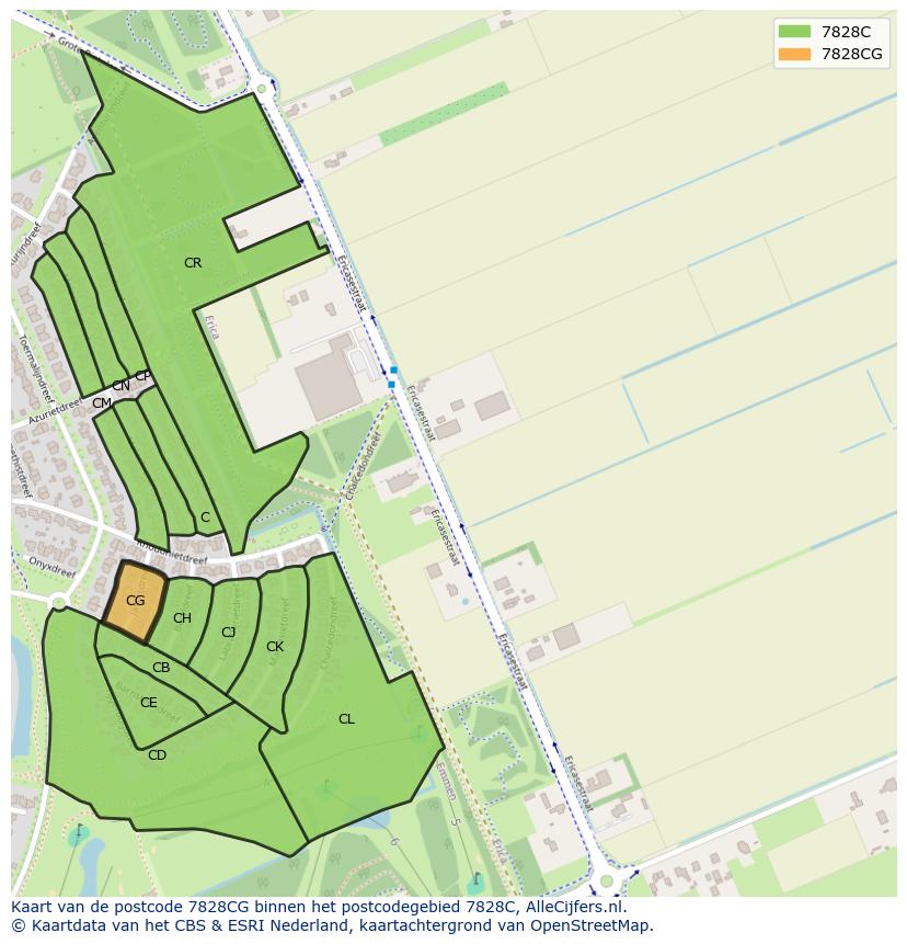 Afbeelding van het postcodegebied 7828 CG op de kaart.