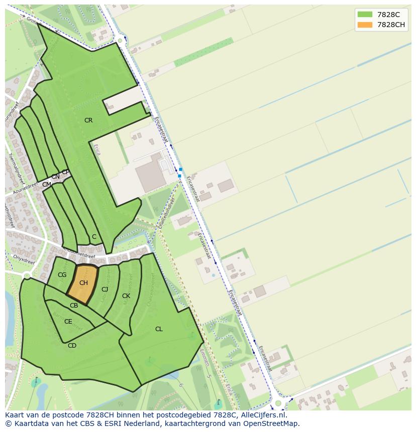 Afbeelding van het postcodegebied 7828 CH op de kaart.
