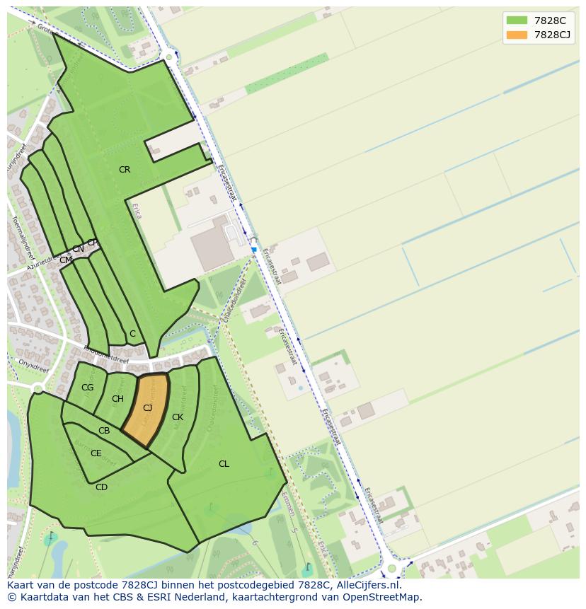 Afbeelding van het postcodegebied 7828 CJ op de kaart.