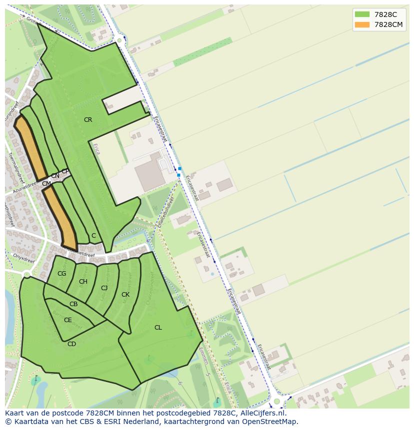 Afbeelding van het postcodegebied 7828 CM op de kaart.