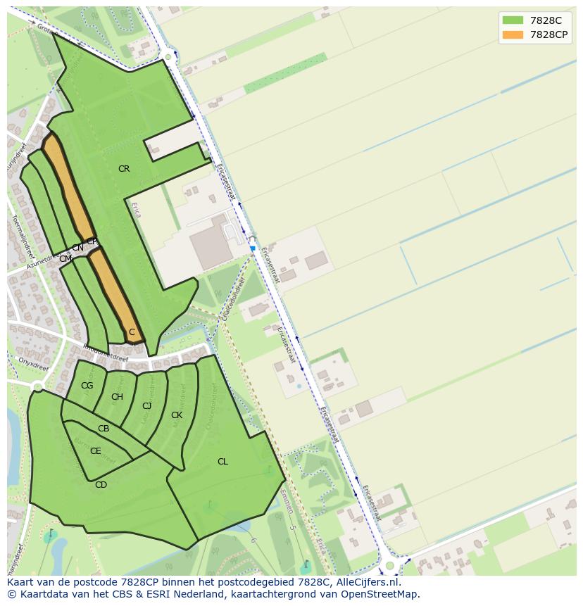 Afbeelding van het postcodegebied 7828 CP op de kaart.